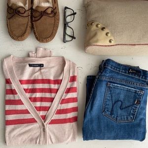 [ Theme Striped Collegiate Grandpa Cardigan] M